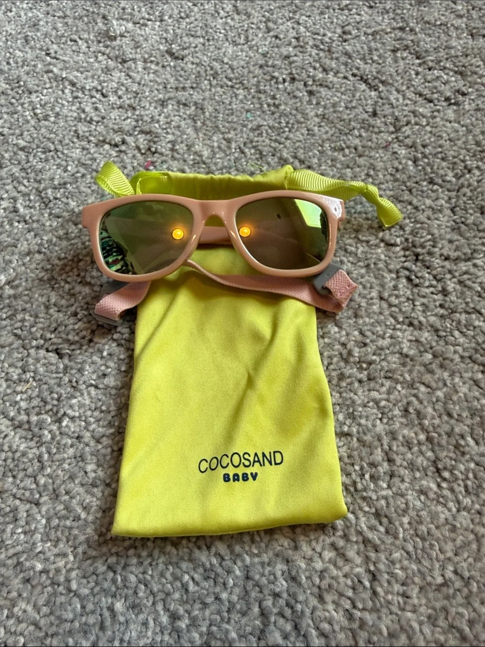 Pink Kids Sunglasses with Green Mirrored Lenses